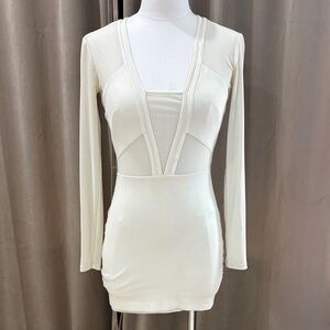 bebe Cream Long Sleeve Mini Dress